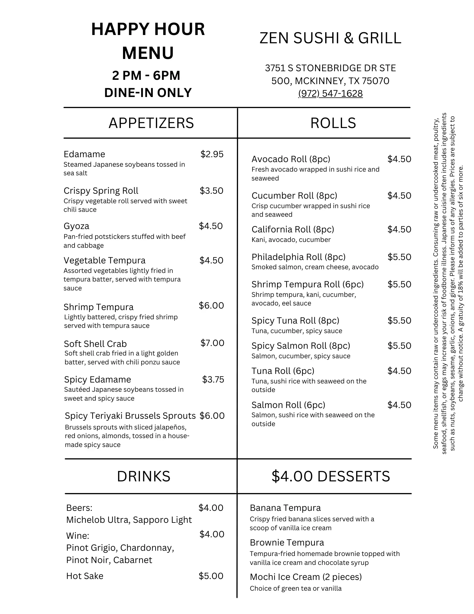happy hour menu in McKinney